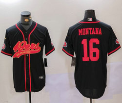 Nike San Francisco 49ers #16 Joe Montana Black Joint Gold font Authentic Stitched baseball jersey