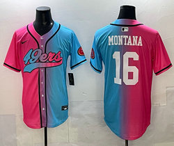 Nike San Francisco 49ers #16 Joe Montana Pink and Red Joint MLB Jersey