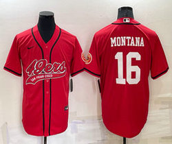 Nike San Francisco 49ers #16 Joe Montana Red Joint adults Authentic Stitched baseball jersey