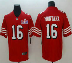 Nike San Francisco 49ers #16 Joe Montana Red New With 2024 Super Bowl (LVIII ) patch Jersey