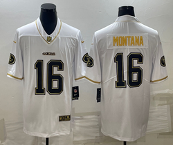 Nike San Francisco 49ers #16 Joe Montana White Throwback Gold Name Authentic Stitched NFL Jersey