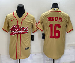 Nike San Francisco 49ers #16 Joe Montana Yellow Joint adults Authentic Stitched baseball jersey