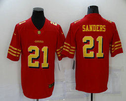 Nike San Francisco 49ers #21 Deion Sanders Red Gold name Authentic Stitched NFL Jersey