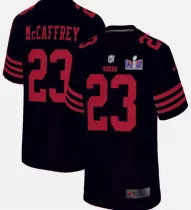 Nike San Francisco 49ers #23 Christian McCaffrey Black With 2024 Super Bowl (LVIII ) patch Jersey
