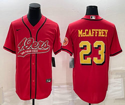 Nike San Francisco 49ers #23 Christian McCaffrey Red Gold number Adults Authentic Stitched baseball Jersey