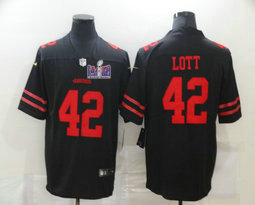Nike San Francisco 49ers #42 Ronnie Lott Black With 2024 Super Bowl (LVIII ) patch Jersey