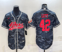 Nike San Francisco 49ers #42 Ronnie Lott Grey Camo Red Name Joint Authentic Stitched baseball jersey