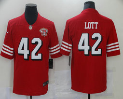 Nike San Francisco 49ers #42 Ronnie Lott Red 75th anniversary New Vapor Authentic Stitched NFL Jersey