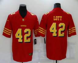 Nike San Francisco 49ers #42 Ronnie Lott Red Gold name Authentic Stitched NFL Jersey