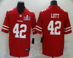 Nike San Francisco 49ers #42 Ronnie Lott Red With 2024 Super Bowl (LVIII ) patch Jersey