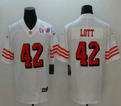 Nike San Francisco 49ers #42 Ronnie Lott White the number have the black outline With 2024 Super Bowl (LVIII ) patch Jersey
