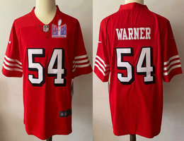 Nike San Francisco 49ers #54 Fred Warner Red the number have the black outline With 2024 Super Bowl (LVIII ) patch Jersey