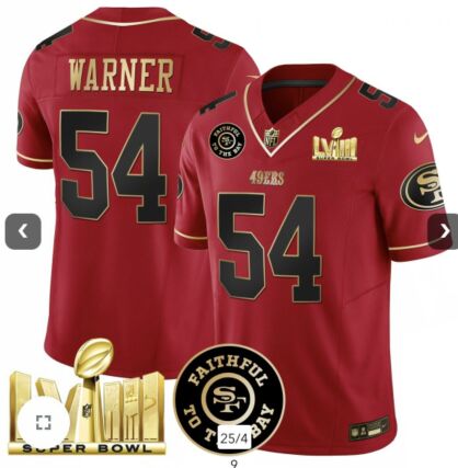 Nike San Francisco 49ers #54 Fred Warner Red with Super Bowl LVIII Gold patch Nfl jersey