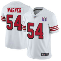 Nike San Francisco 49ers #54 Fred Warner White the number have the black outline With 2024 Super Bowl (LVIII ) patch Jersey