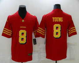 Nike San Francisco 49ers #8 Steve Young Red Gold name Authentic Stitched NFL Jersey