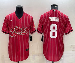 Nike San Francisco 49ers #8 Steve Young Red Stripe Joint Big Logo Authentic Stitched baseball jersey