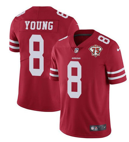 Nike San Francisco 49ers #8 Steve Young Red Vapor Untouchable 75th anniversary Authentic Stitched NFL Jersey