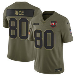 Nike San Francisco 49ers #80 Jerry Rice Olive 2025 Salute To Service Stitched Football Jersey