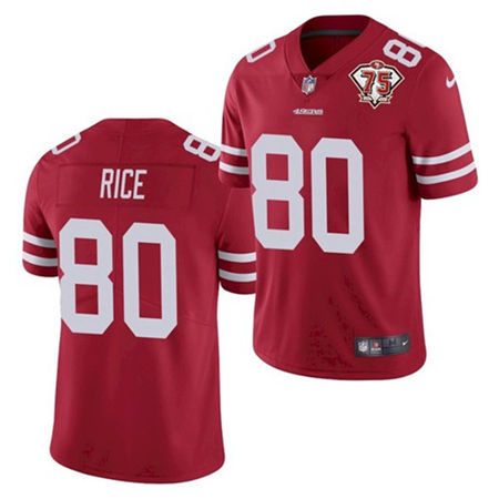 Nike San Francisco 49ers #80 Jerry Rice Red Vapor Untouchable 75th anniversary Authentic Stitched NFL Jersey