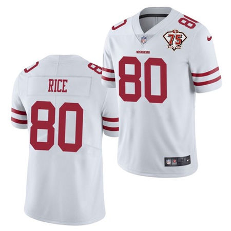 Nike San Francisco 49ers #80 Jerry Rice White Vapor Untouchable 75th anniversary Authentic Stitched NFL Jersey