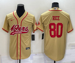 Nike San Francisco 49ers #80 Jerry Rice Yellow Joint adults Authentic Stitched baseball jersey