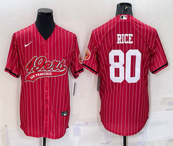 Nike San Francisco 49ers #80 Jerry Rice Red Stripe Joint adults Big Logo Authentic Stitched baseball jersey