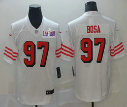 Nike San Francisco 49ers #97 Nick Bosa White the number have the black outline With 2024 Super Bowl (LVIII ) patch Jersey