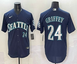 Nike Seattle Mariners #24 Ken Griffey Jr Blue #24 front Authentic Stitched MLB jersey