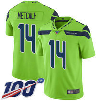 Nike Seattle Seahawks #14 D.K. Metcalf With NFL 100th Season Patch Green Rush Authentic Stitched NFL Jersey