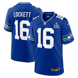 Nike Seattle Seahawks #16 Tyler Lockett Blue Throwback Super Bowl LX 60 Patch Jersey