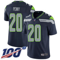 Nike Seattle Seahawks #20 Rashaad Penny With NFL 100th Season Patch Navy Blue Vapor Untouchable Authentic Stitched NFL Jersey