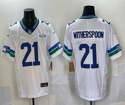 Nike Seattle Seahawks #21 Devon Witherspoon White Throwback Super Bowl LX 60 Patch Jersey