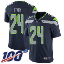 Nike Seattle Seahawks #24 Marshawn Lynch With NFL 100th Season Patch Blue Vapor Untouchable Limited Authentic Stitched NFL Jersey