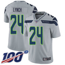 Nike Seattle Seahawks #24 Marshawn Lynch With NFL 100th Season Patch Grey Vapor Untouchable Limited Authentic Stitched NFL Jersey