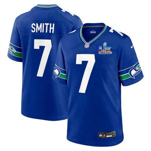 Nike Seattle Seahawks #7 Geno Smith Blue Throwback Super Bowl LX 60 Patch Jersey
