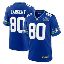 Nike Seattle Seahawks #80 Steve Largent Blue Throwback Super Bowl LX 60 Patch Jersey