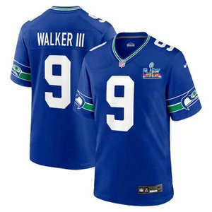Nike Seattle Seahawks #9 Kenneth Walker III Blue Throwback Super Bowl LX 60 Patch Jersey