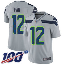 Nike Seattle Seahawks 12th Fan With NFL 100th Season Patch Grey Vapor Untouchable Authentic Stitched NFL Jersey