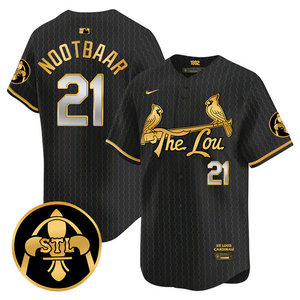 Nike St.Louis Cardinals #21 Lars Nootbaar Black 2024 City Gold Name Game Authentic stitched MLB jersey