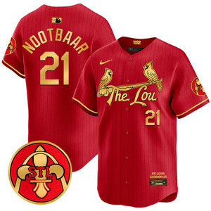 Nike St.Louis Cardinals #21 Lars Nootbaar Red 2024 City Gold Name Game Authentic stitched MLB jersey