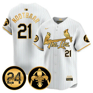 Nike St.Louis Cardinals #21 Lars Nootbaar White 2024 City 21 Gold Name Game Authentic stitched MLB jersey