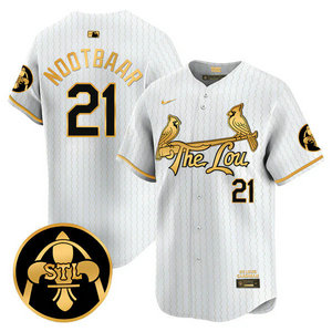 Nike St.Louis Cardinals #21 Lars Nootbaar White 2024 City Gold Name Game Authentic stitched MLB jersey