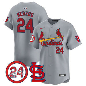 Nike St.Louis Cardinals #24 Whitey Herzog Gray 2024 Memorial Authentic stitched MLB jersey