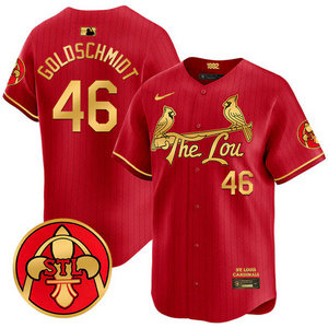 Nike St.Louis Cardinals #46 Paul Goldschmidt Red 2024 City Game Gold Name Authentic stitched MLB jersey