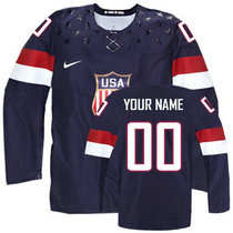 Nike Team USA Customized Authentic Navy Blue Away 2014 Olympic Hockey Jersey