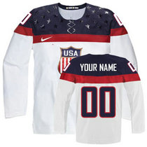 Nike Team USA Customized Authentic White Home 2014 Olympic Hockey Jersey