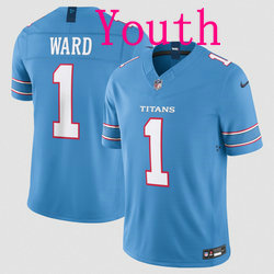 Youth Nike Tennessee Titans #1 Cameron Ward Light Blue 2026 Vapor Authentic Stitched NFL Jersey