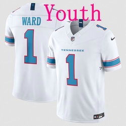 Youth Nike Tennessee Titans #1 Cameron Ward White 2026 Vapor Authentic Stitched NFL Jersey