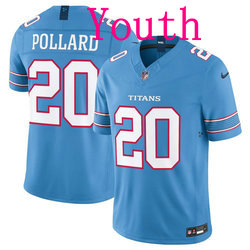 Youth Nike Tennessee Titans #20 Tony Pollard Light Blue Vapor Authentic Stitched NFL Jersey