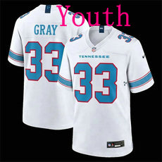 Youth Nike Tennessee Titans #33 Cedric Gray White 2026 Vapor Authentic Stitched NFL Jersey